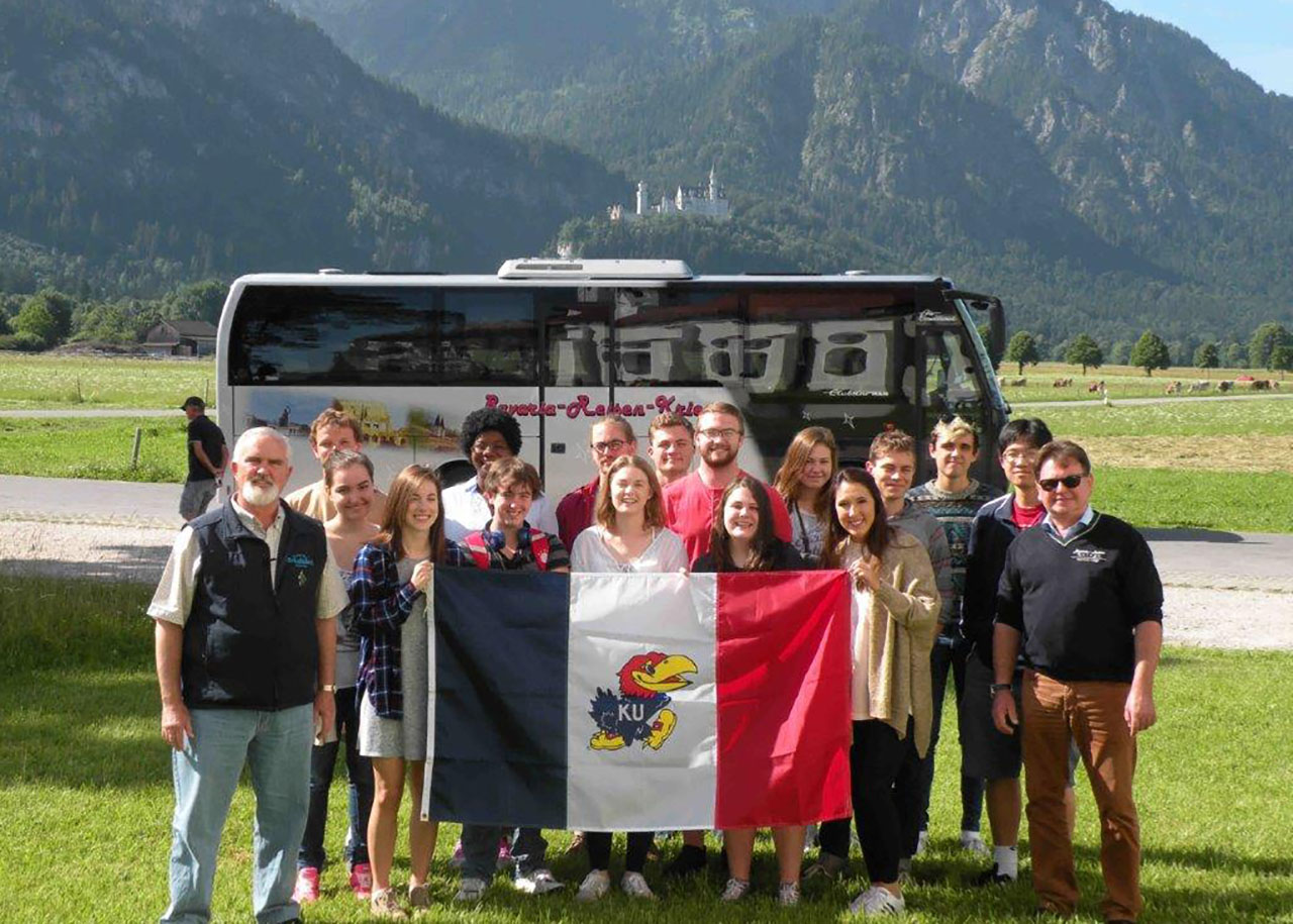 Bill Keel with study abroad students near Neuschwanstein Castle in Bavaria