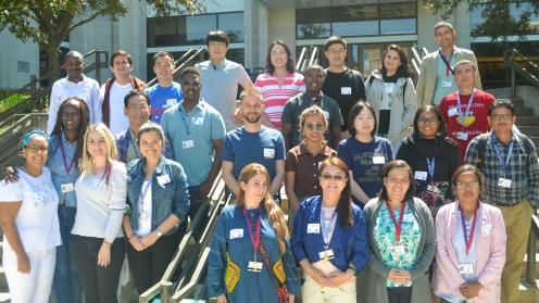 Group photo in front of Kansas Union of Humphrey Fellows